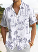Alohadaddy Hawaiian Palm Tree Painting Art Button Cardigan Pockets Large Size Long Polyester Short Sleeve Shirt