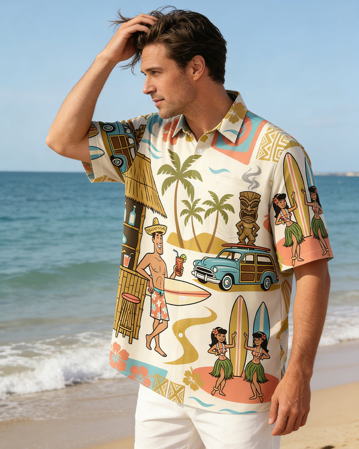Alohadaddy® Hawaiian Medieval Geometric Cartoon Print Men&