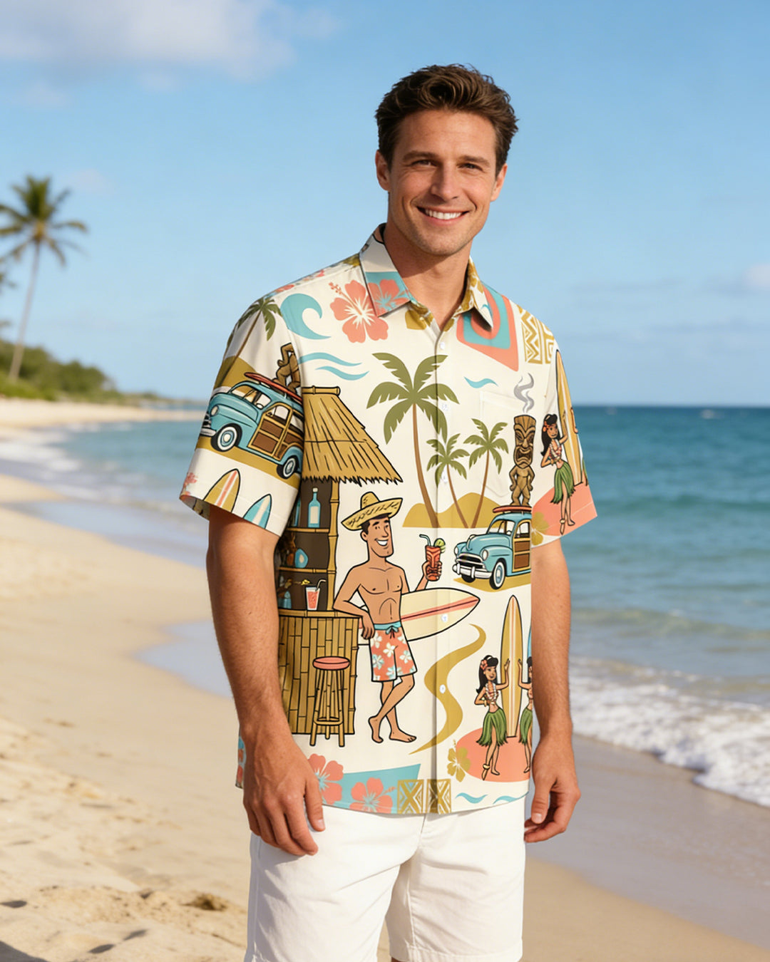 Alohadaddy® Hawaiian Medieval Geometric Cartoon Print Men&