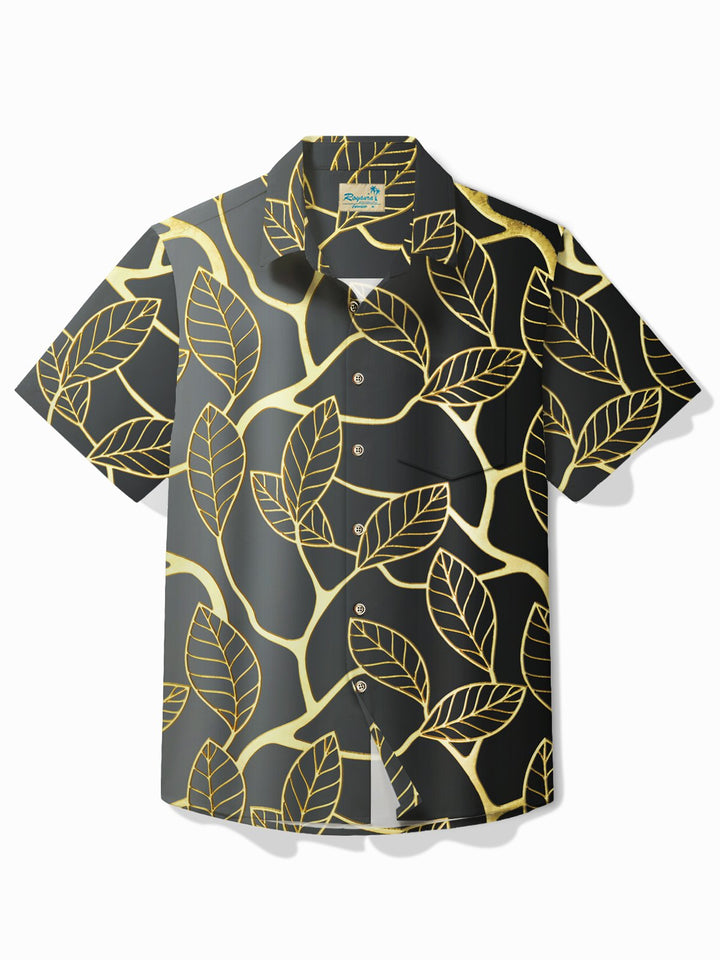 Alohadaddy Vintage Botanical Gold Leaf Print Men&