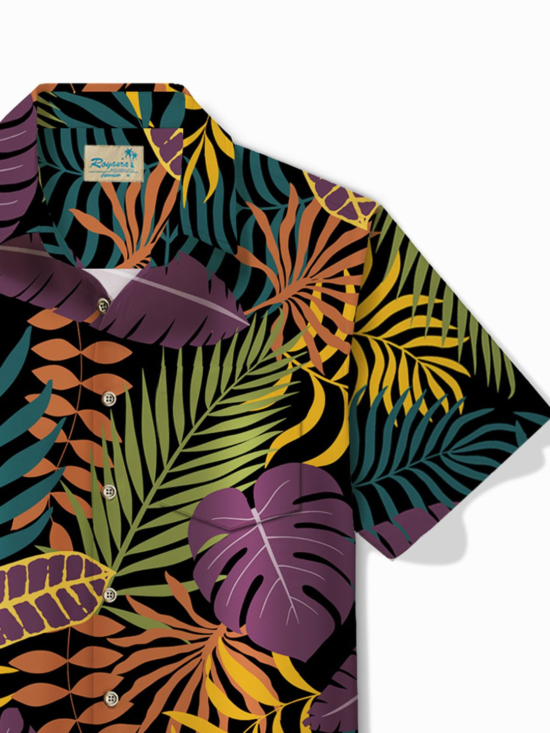 Camisa de manga corta con bolsillo abotonado y estampado de hojas de plantas hawaianas para hombre de Alohadaddy