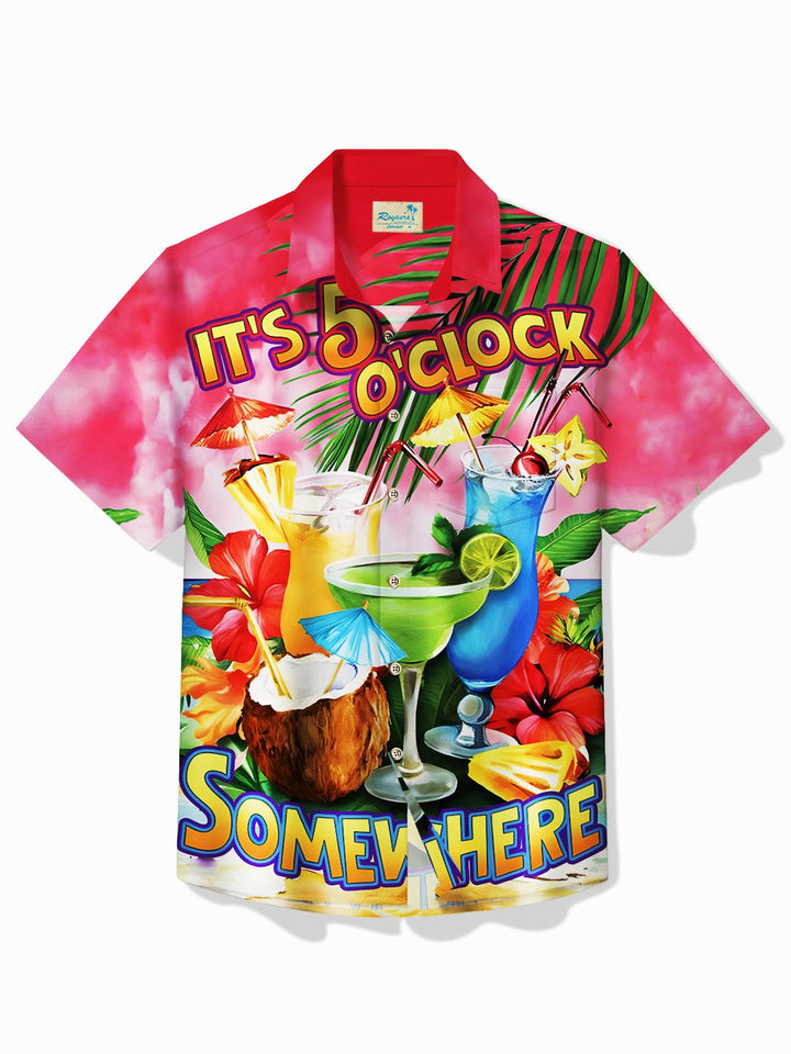 Parrot It’s 5 O’clock Somewhere  Drinking Bird Breast Pocket Hawaiian Shirt Plus Size Vacation Shirt