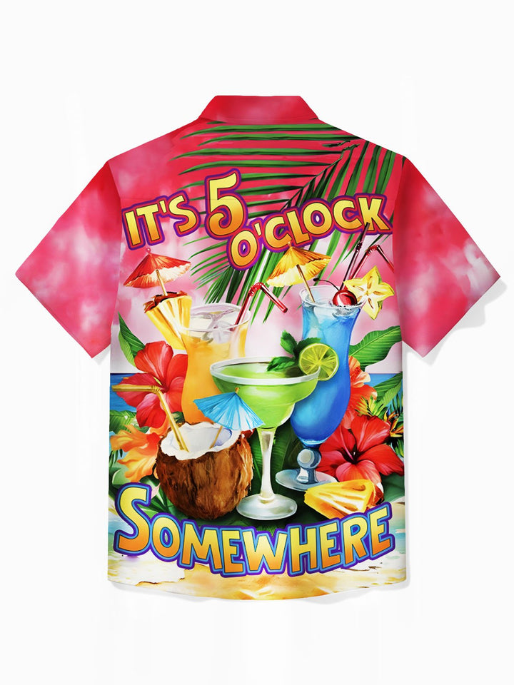 Parrot It’s 5 O’clock Somewhere  Drinking Bird Breast Pocket Hawaiian Shirt Plus Size Vacation Shirt