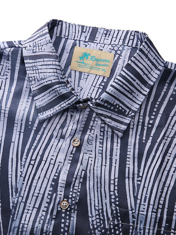 Alohadaddy Black Linen Vintage Stripe Print Chest Bag Linen Shirt Plus Size Shirt