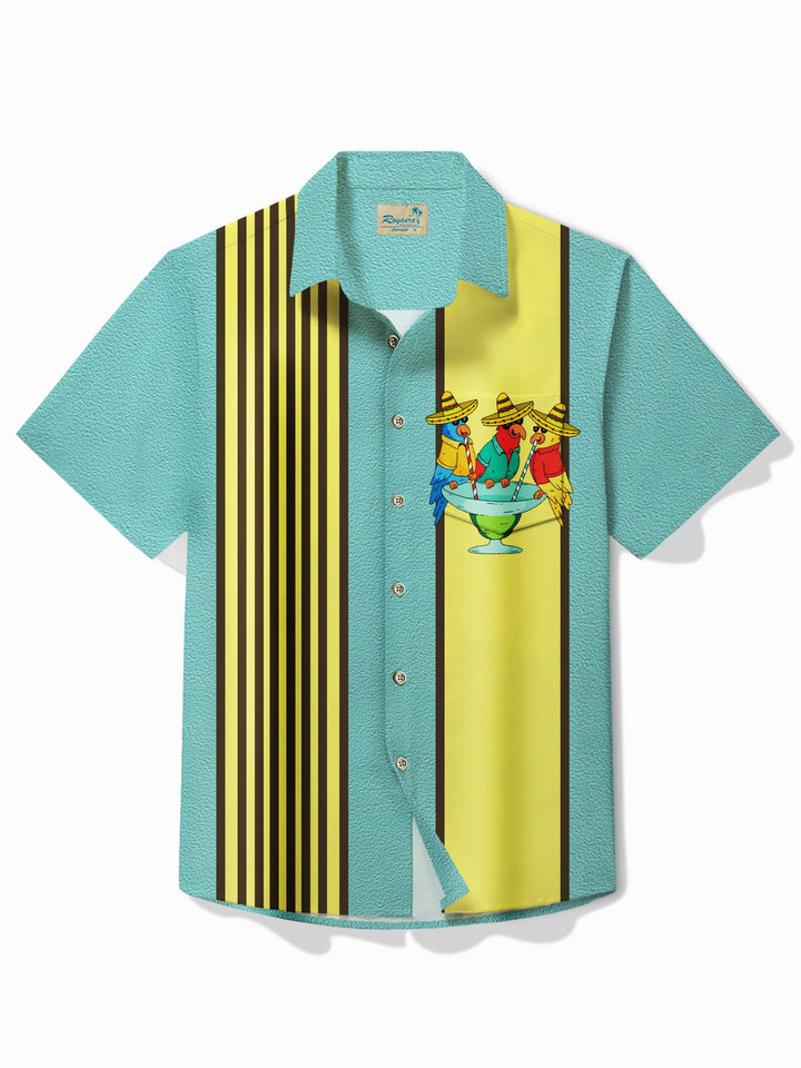 Camisa de manga corta con bolsillo abotonado para hombre con estampado de cóctel de tequila y loro del Cinco de Mayo de Alohadaddy Holiday