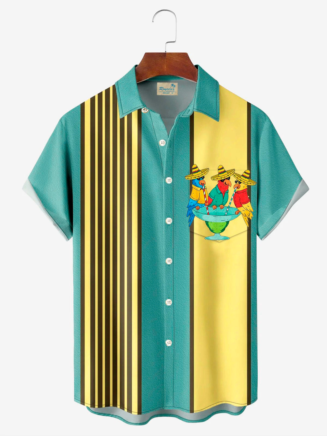 Camisa de manga corta con bolsillo abotonado para hombre con estampado de cóctel de tequila y loro del Cinco de Mayo de Alohadaddy Holiday