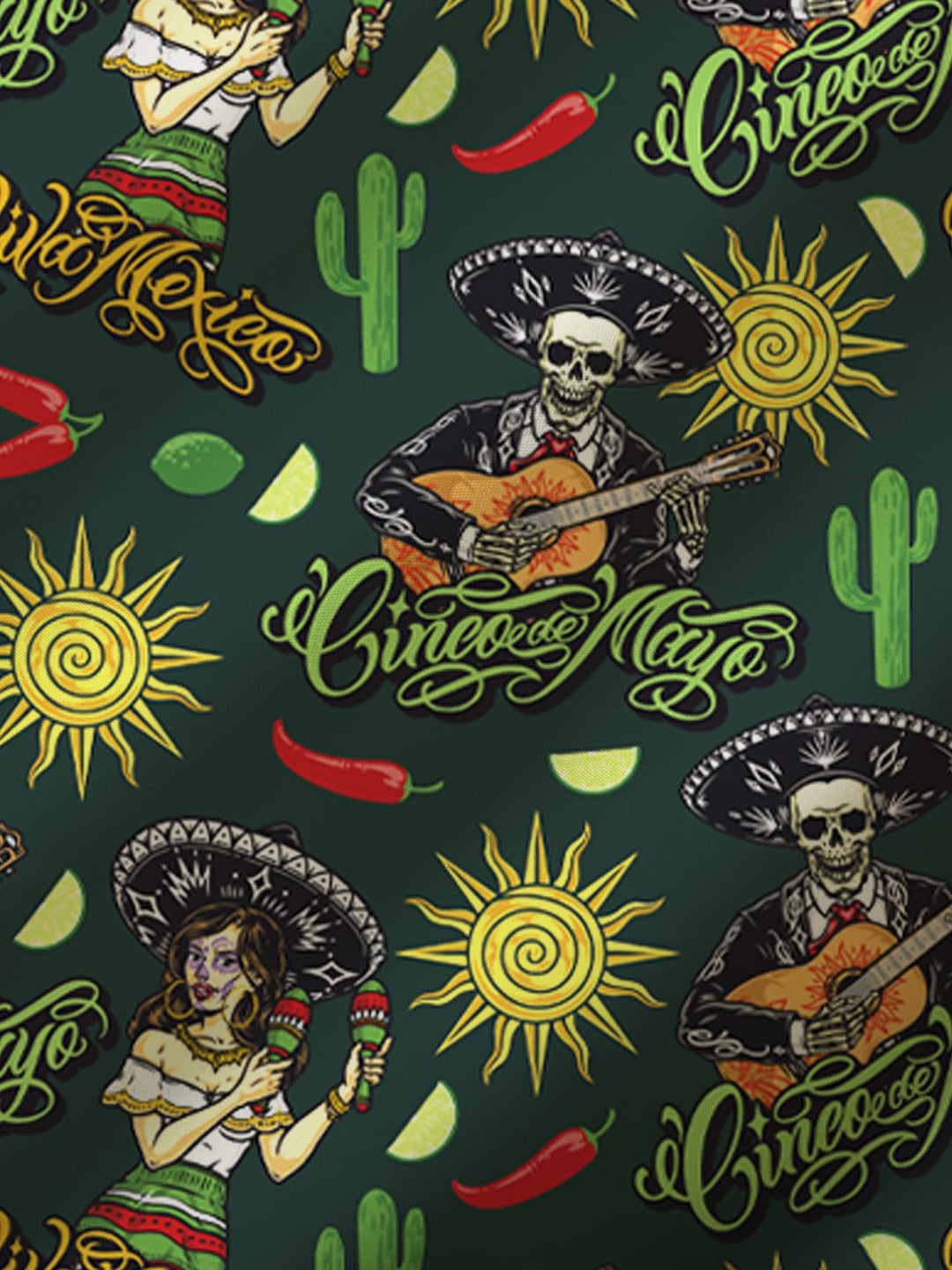 Alohadaddy Holiday Cinco de Mayo Skull Music Print Men&
