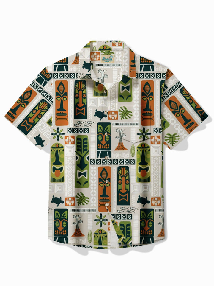 Camisa de manga corta con bolsillo abotonado para hombre con estampado de cóctel hawaiano Tiki de Alohadaddy