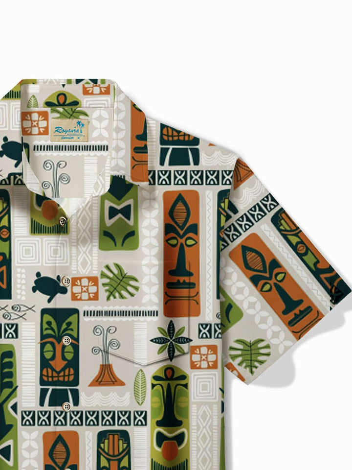 Camisa de manga corta con bolsillo abotonado para hombre con estampado de cóctel hawaiano Tiki de Alohadaddy