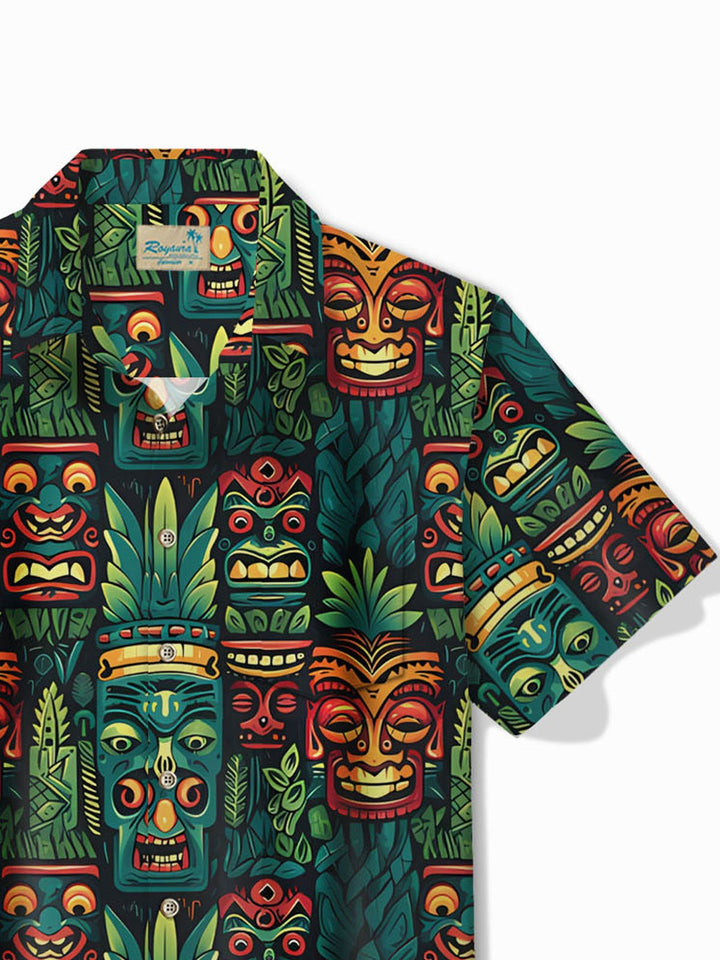 Camisa de manga corta con bolsillo abotonado para hombre con estampado botánico Tiki hawaiano de Alohadaddy