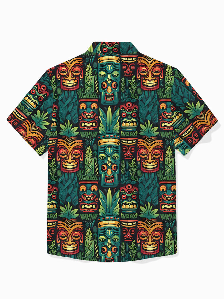 Camisa de manga corta con bolsillo abotonado para hombre con estampado botánico Tiki hawaiano de Alohadaddy