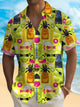 Alohadaddy Hawaii Tiki Fruit Drink Print Men's Button Pocket Short Sleeve Shirt