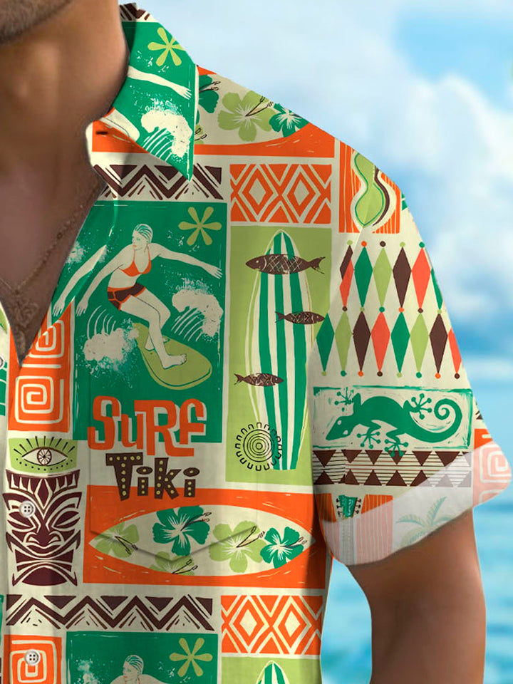 Alohadaddy Hawaiian Tiki Coconut Tree Print Men&