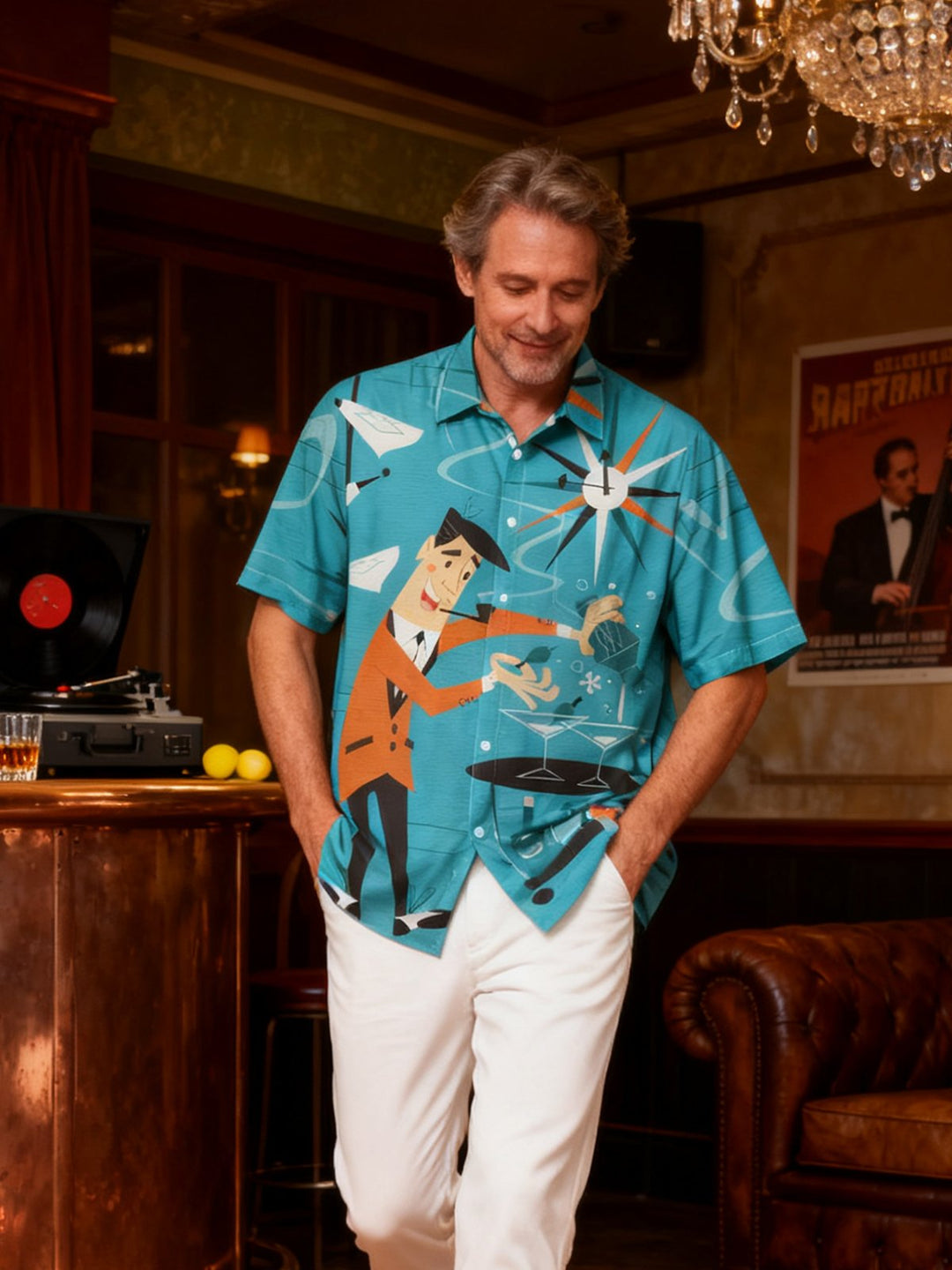 Alohadaddy Vintage Geometric Mid-Century Modern Cocktail Shirt for Men