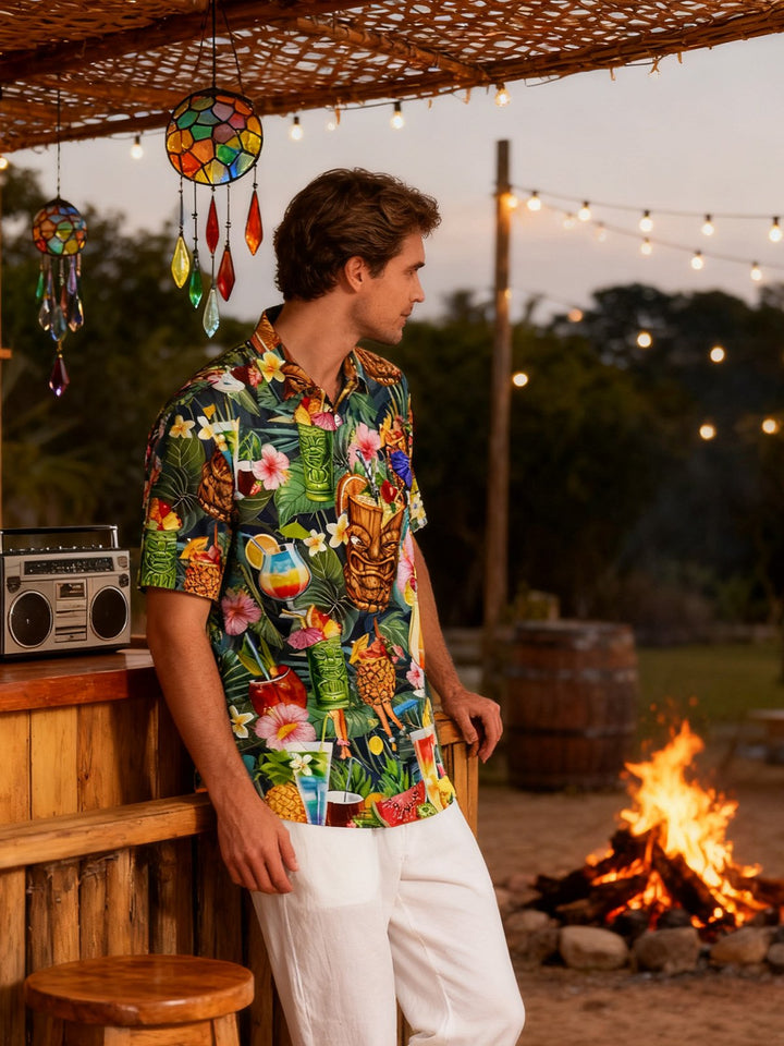 Chemise hawaïenne pour homme Alohadaddy Beach Vacation Tiki Cup Stretch Quick Dry Camp Tropical Cocktail Shirt Big Tall