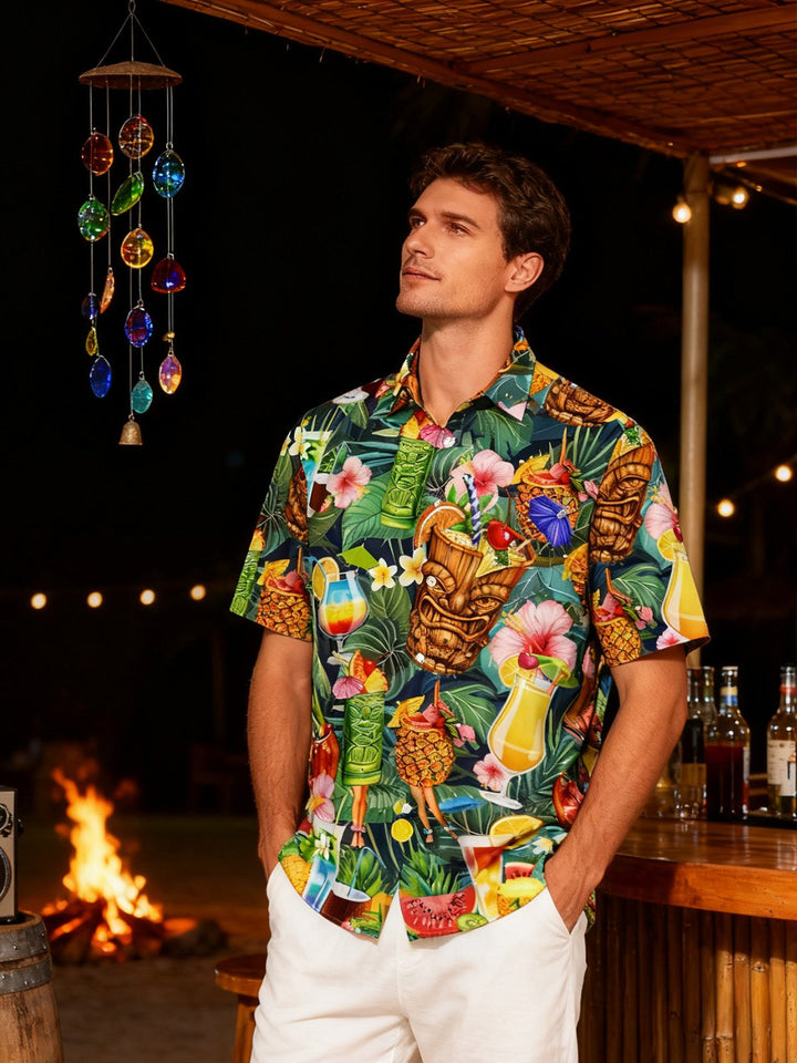 Chemise hawaïenne pour homme Alohadaddy Beach Vacation Tiki Cup Stretch Quick Dry Camp Tropical Cocktail Shirt Big Tall