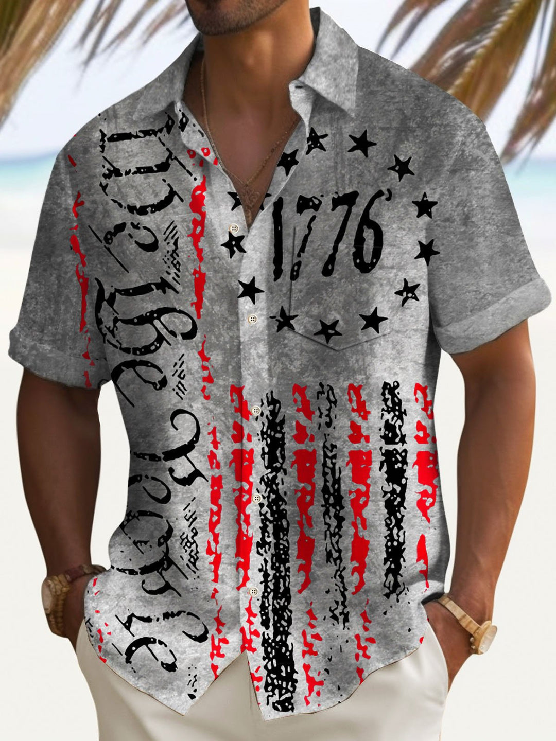 Camisa de vacaciones para hombre Alohadaddy Independence Day 1776, elástica, de secado rápido, con bolsillo para campamento, talla grande