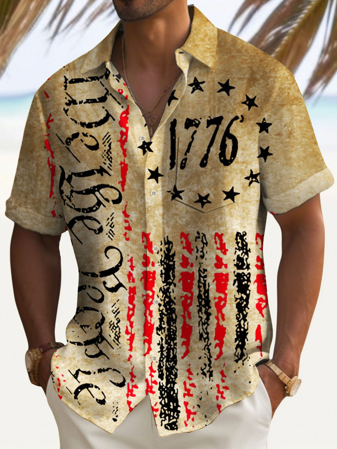Camisa de vacaciones para hombre Alohadaddy Independence Day 1776, elástica, de secado rápido, con bolsillo para campamento, talla grande