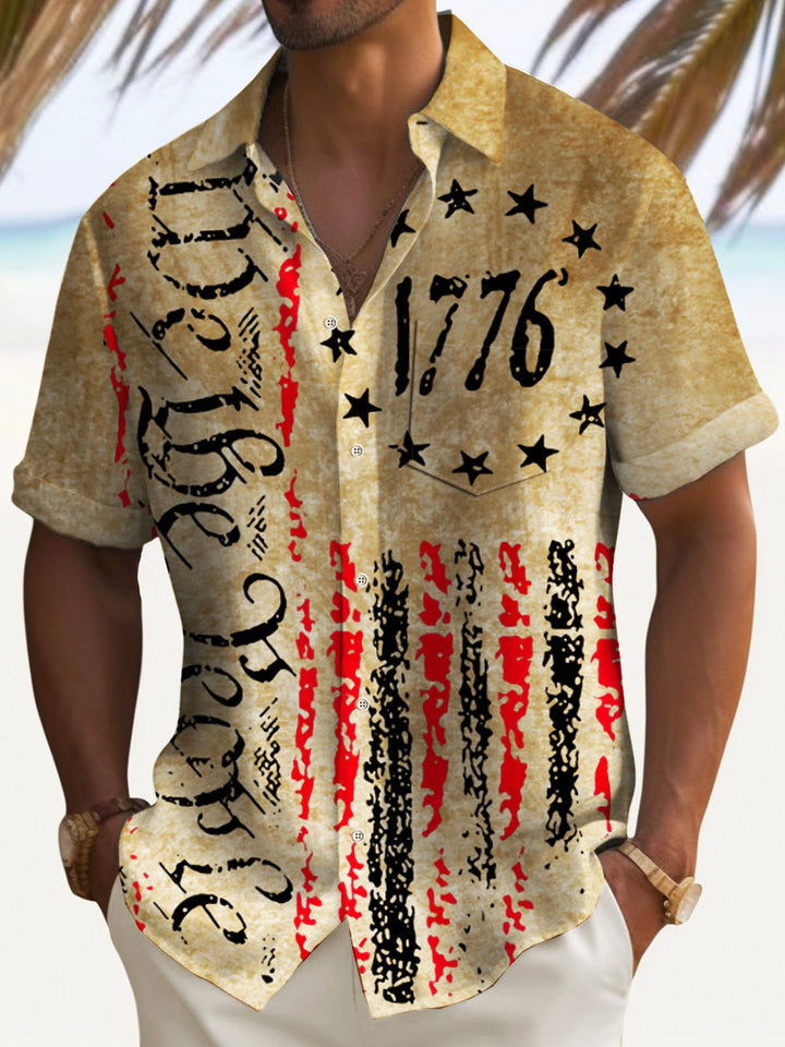 Camisa de vacaciones para hombre Alohadaddy Independence Day 1776, elástica, de secado rápido, con bolsillo para campamento, talla grande