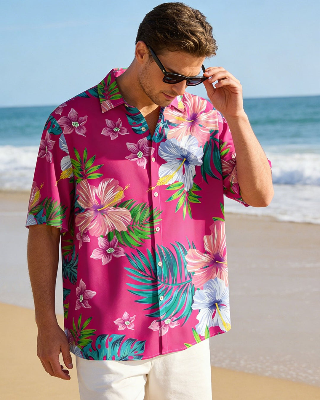 Chemise à manches courtes à imprimé floral tropical hawaïen Alohadaddy