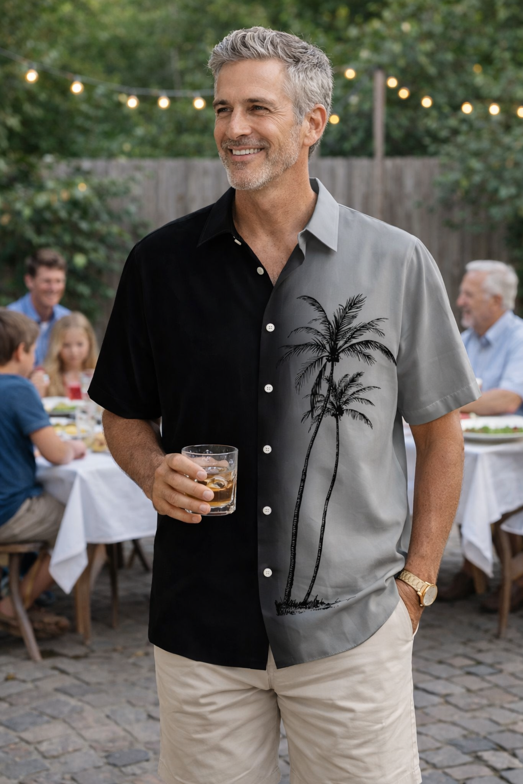 Camisa hawaiana de manga corta, informal, transpirable y con estampado de cocoteros degradados para hombre