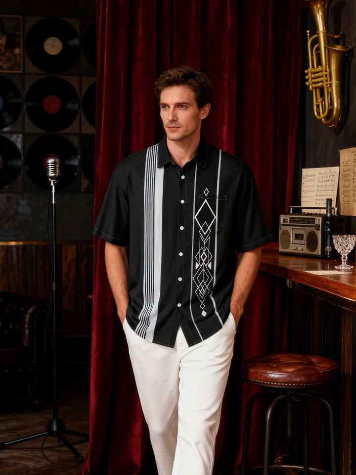 Alohadaddy® Casual Stripe Geometric Print Moisture Wicking Men&