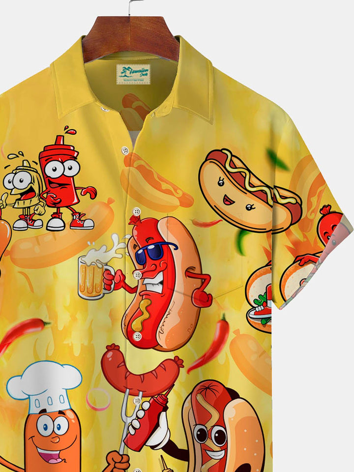Alohadaddy Hawaiian Cartoon Hot Dog Print Men&