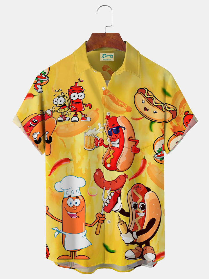 Alohadaddy Hawaiian Cartoon Hot Dog Print Men&