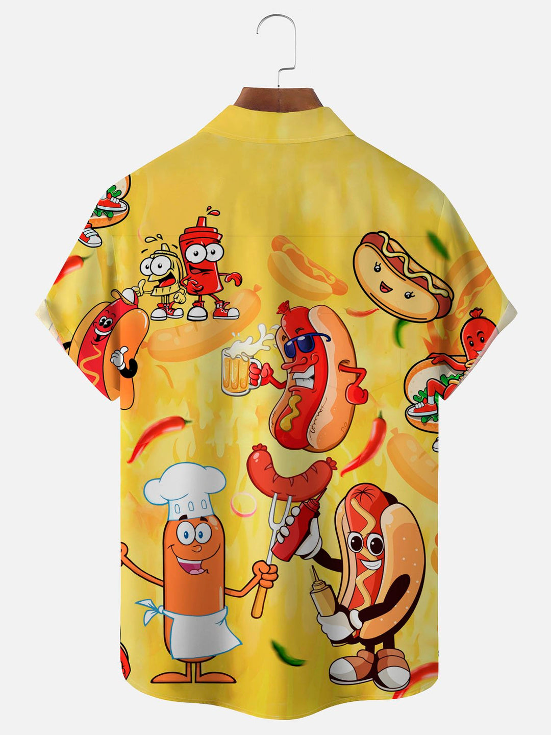 Alohadaddy Hawaiian Cartoon Hot Dog Print Men&