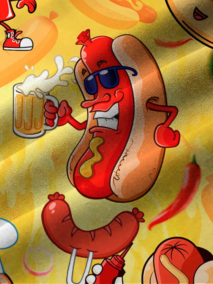 Alohadaddy Hawaiian Cartoon Hot Dog Print Men&
