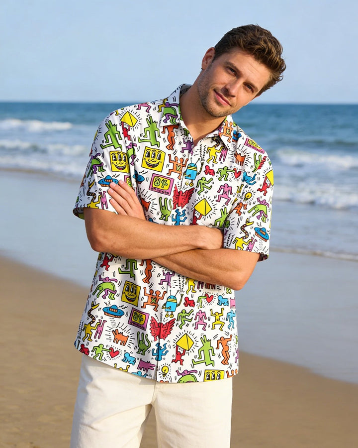 Alohadaddy® Casual Fun Geometric Art Print Chest Pocket Men&