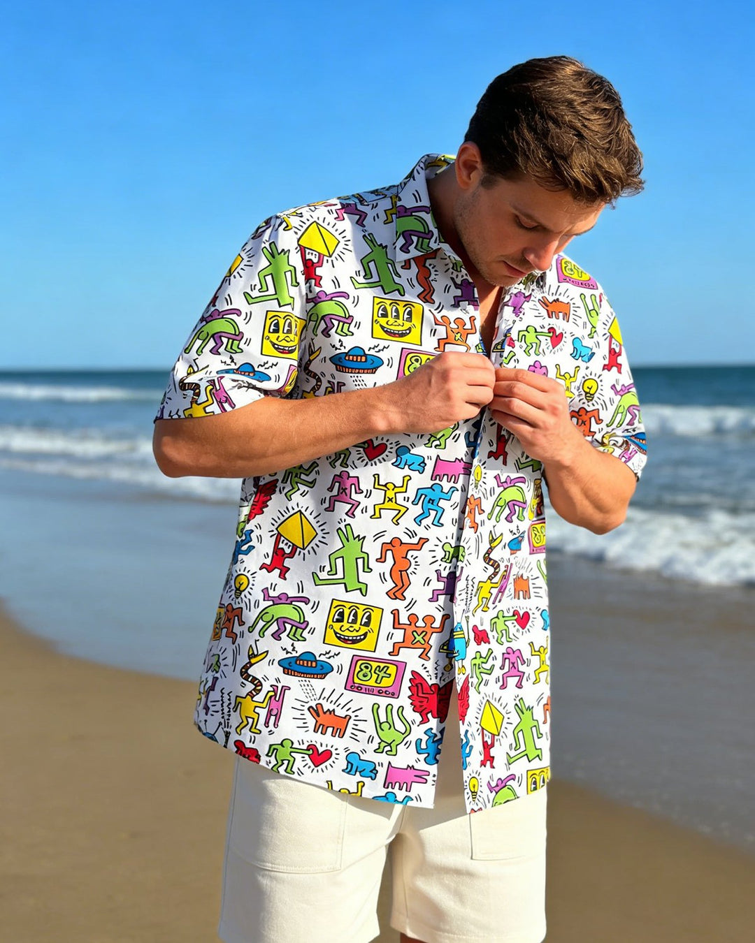 Alohadaddy® Casual Fun Geometric Art Print Chest Pocket Men&
