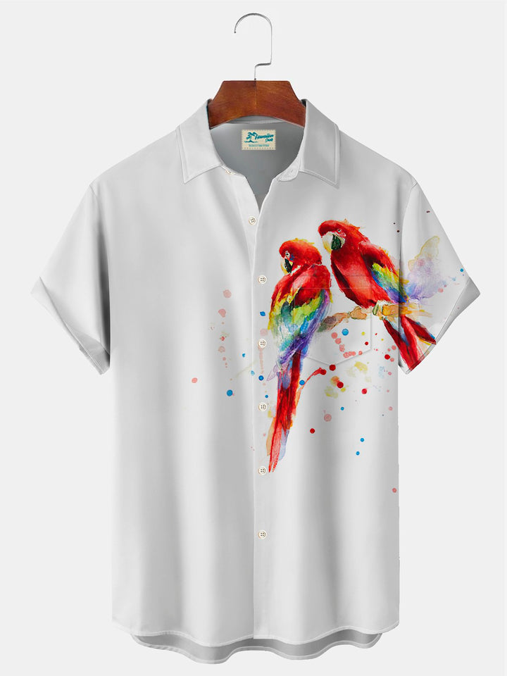 Chemise à manches courtes et poches boutonnées pour homme avec imprimé perroquet hawaïen Alohadaddy
