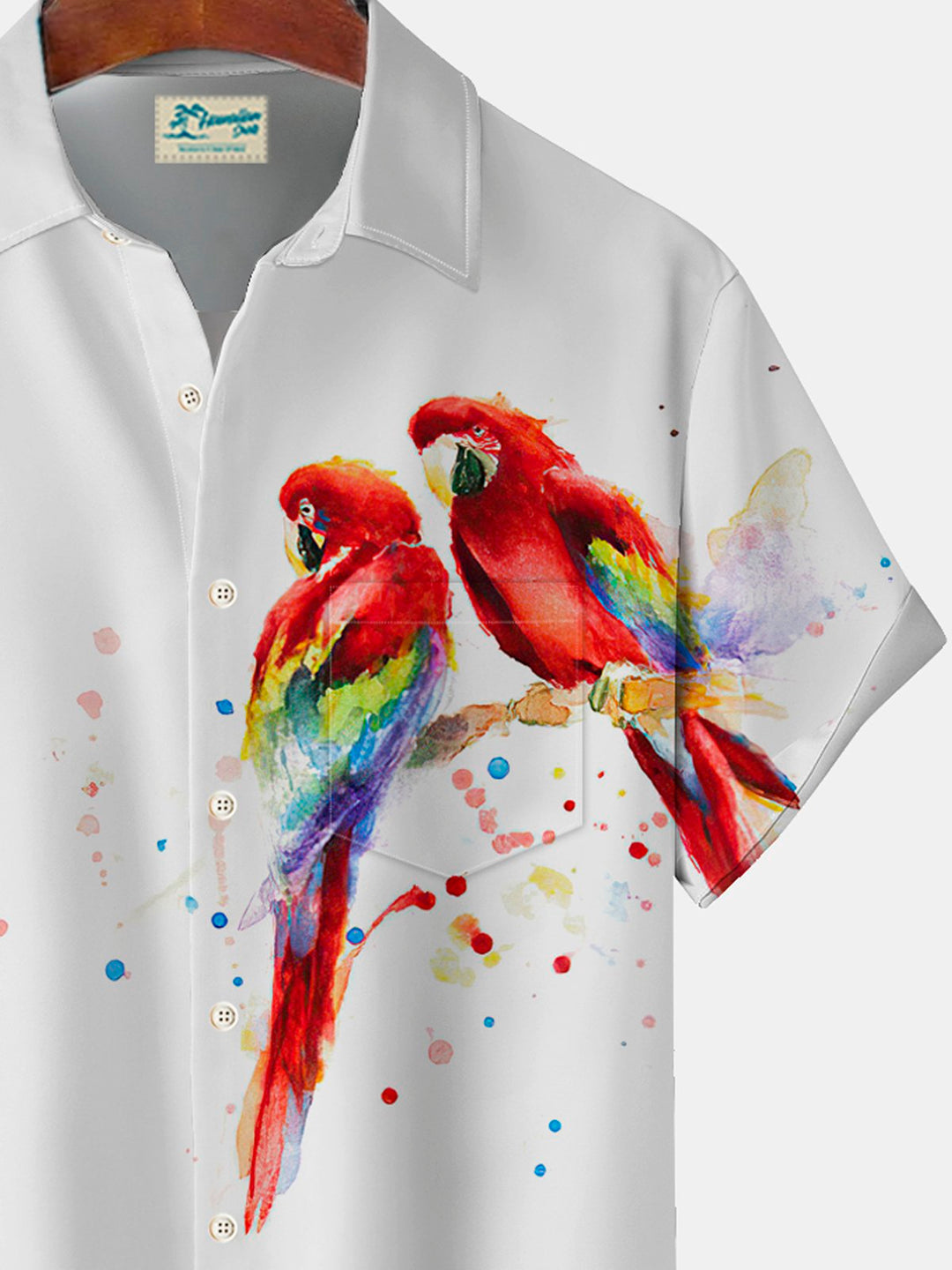 Chemise à manches courtes et poches boutonnées pour homme avec imprimé perroquet hawaïen Alohadaddy