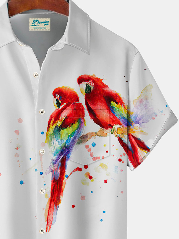 Chemise à manches courtes et poches boutonnées pour homme avec imprimé perroquet hawaïen Alohadaddy