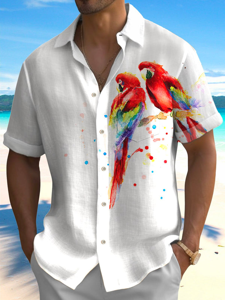 Chemise à manches courtes et poches boutonnées pour homme avec imprimé perroquet hawaïen Alohadaddy