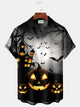Alohadaddy Scary Bat Pumpkin Print Men's Hawaiian Oversized Shirt with Pockets