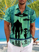 Alohadaddy Bamboo Bigfoot Alien Spaceship Print  Men's Hawaiian Oversized Shirt with Pockets