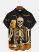 Alohadaddy Halloween Skull Beer Print Men's Button Pocket Short Sleeve Shirt