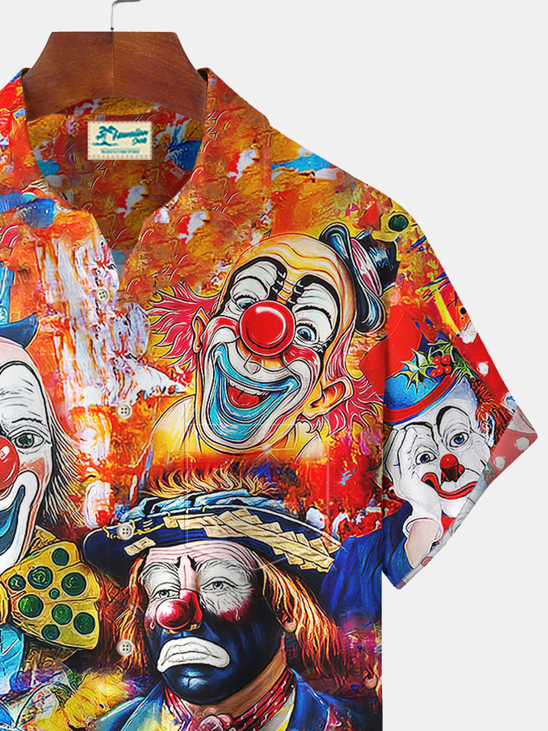 Chemise hawaïenne surdimensionnée à manches courtes avec poches pour homme avec imprimé clown d&