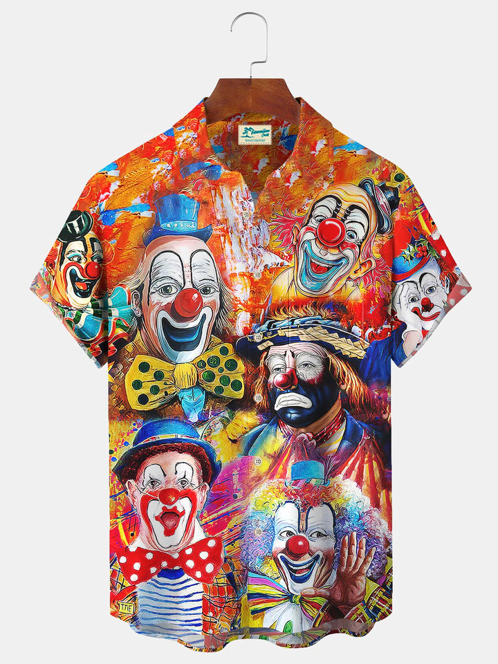 Chemise hawaïenne surdimensionnée à manches courtes avec poches pour homme avec imprimé clown d&