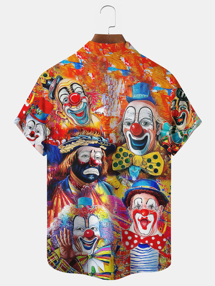 Chemise hawaïenne surdimensionnée à manches courtes avec poches pour homme avec imprimé clown d&