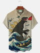 Alohadaddy Vintage Ukiyo-e Dinosaur Khaki Men's Hawaiian Shirts Monster Stretch Plus Size Aloha Camp Pocket Shirts