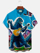 Alohadaddy Fun Dinosaur Yellow Men's Hawaiian Shirts Monster Stretch Plus Size Aloha Camp Pocket Shirts