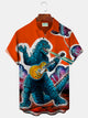Alohadaddy Fun Dinosaur Yellow Men's Hawaiian Shirts Monster Stretch Plus Size Aloha Camp Pocket Shirts