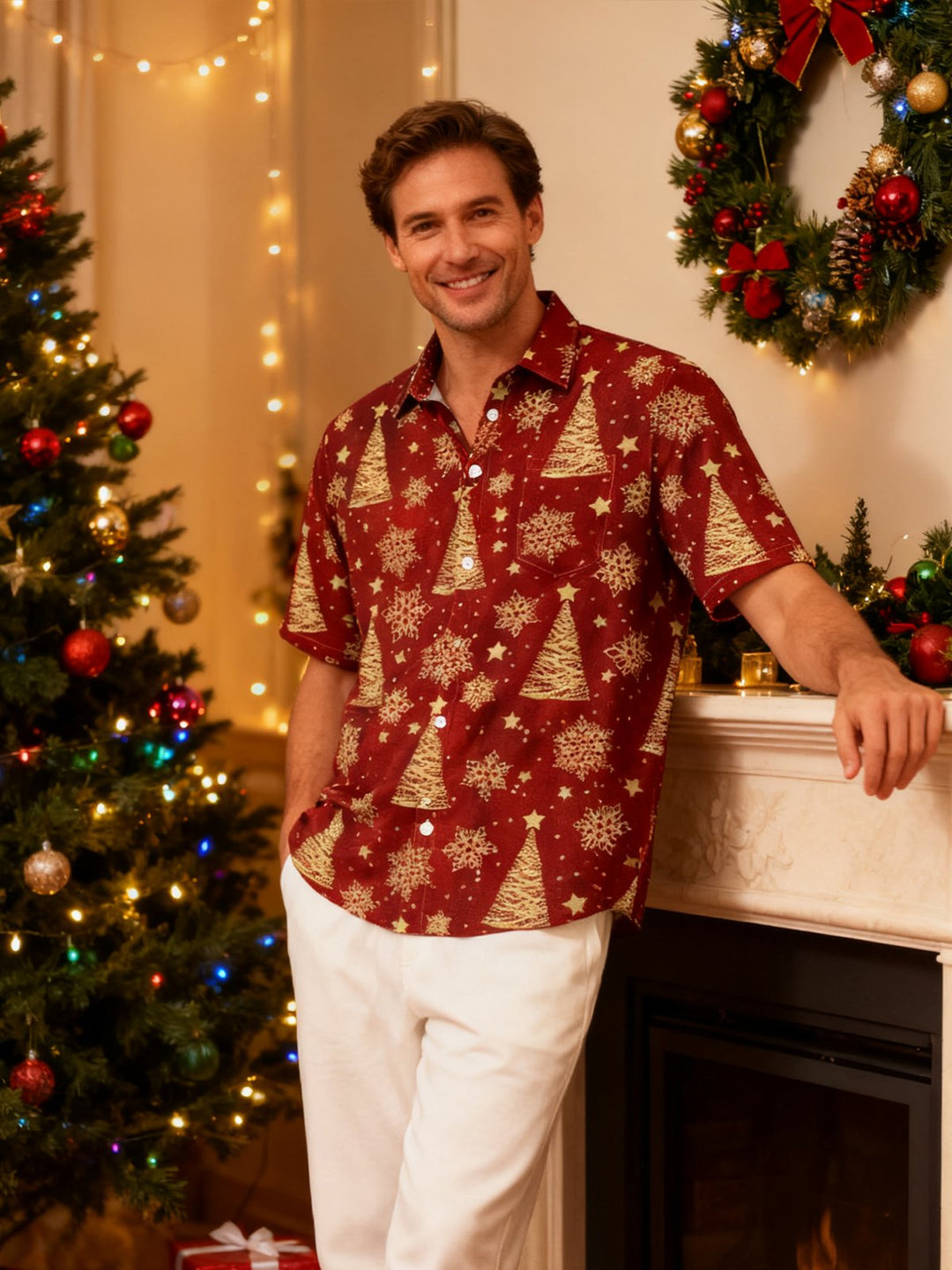 Alohadaddy® Christmas Snowflake Fir Art Print Pocket Stretch Men&