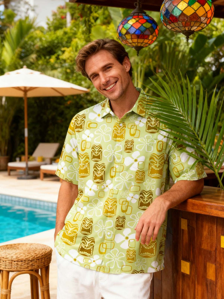 Alohadaddy Vintage Holiday Tiki Art Green Men&