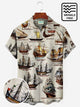 Alohadaddy Vintage Mid-Century Nautical Khaki Men's Hawaiian Shirts Sailing Poster Wrinkle Free Seersucker Easy Care Pocket Camp Shirts
