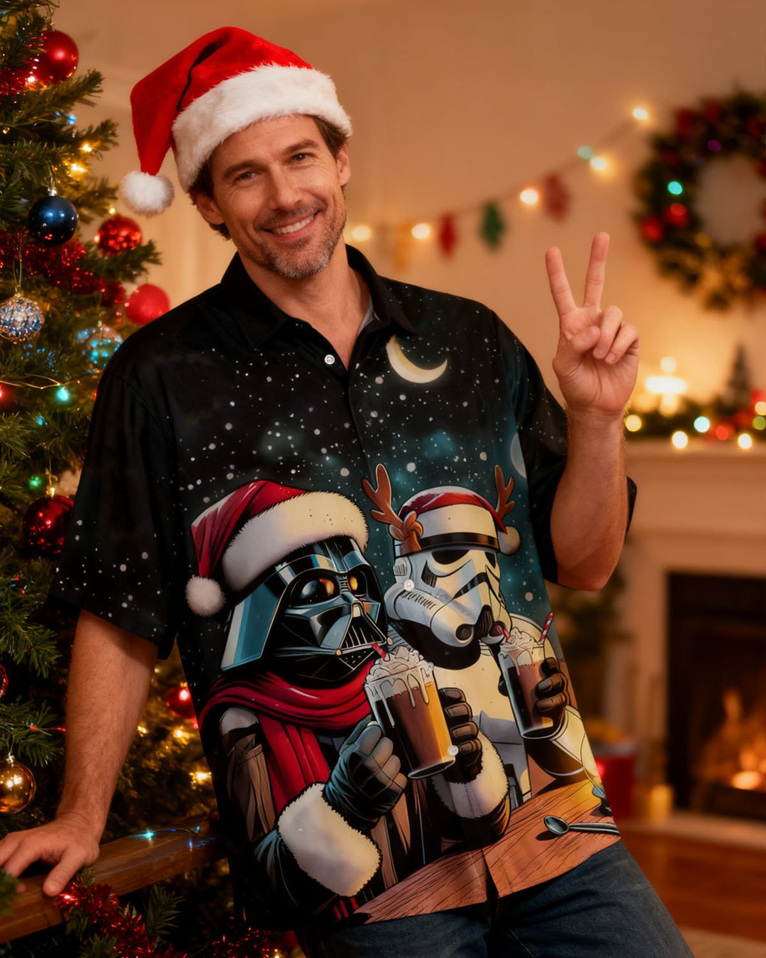 Alohadaddy® Christmas Star Wars Print Pocket Elastic Button Men&