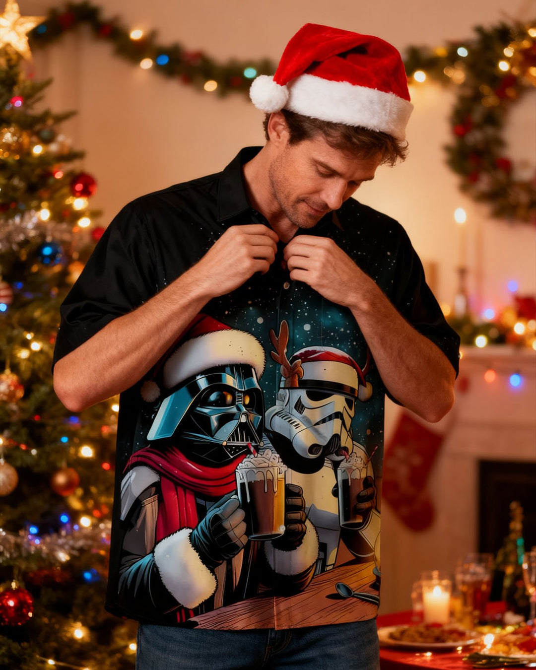 Alohadaddy® Christmas Star Wars Print Pocket Elastic Button Men&